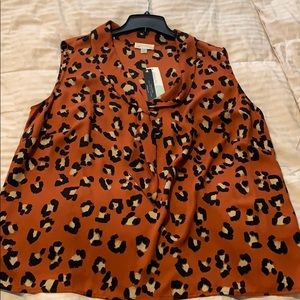 Tahari Burnt Orange Leopard Print Top